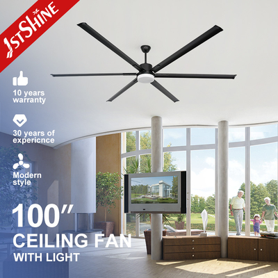গুণ  100 Inch Black Modern Metal Blade Large DC Motor Ceiling Fan With 3 Color LED Light কারখানা