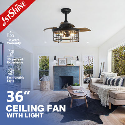 ভালো দাম 36 ইঞ্চি ইনডোর স্টিল কেজ E27 * 3 বাল্ব LED অদৃশ্য সিলিং ফ্যান সঙ্গে retractable ফলক অনলাইন